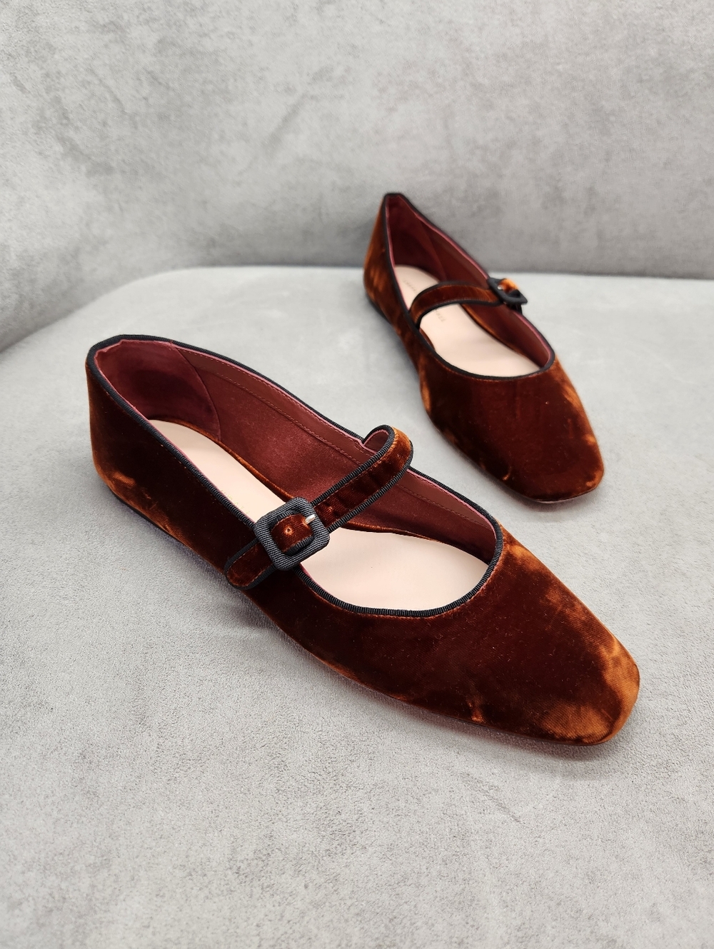Loeffler Randall Ballet Flats 9.5 Brown Cognac Velvet Ginger MaryJane Made Italy - Picture 2 of 16